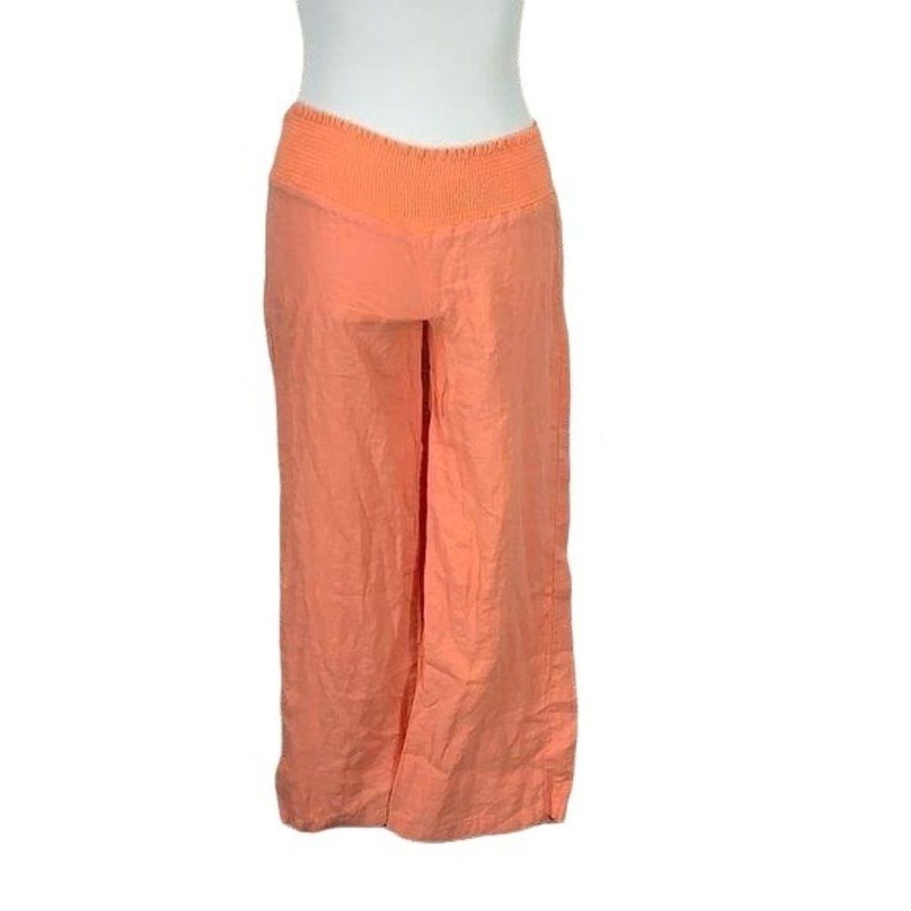 Jolie Women Coral Elastic Waist Palazzo Linen Pants Size Small
